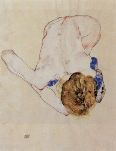 Ato feminino curvado para a frente de Egon Schiele